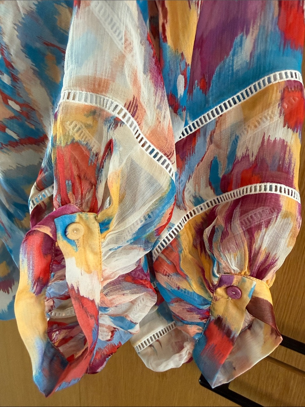 Figue Luz Silk Blouse V Neck Watercolor Colorful Print Womens size XLarge - Picture 16 of 16